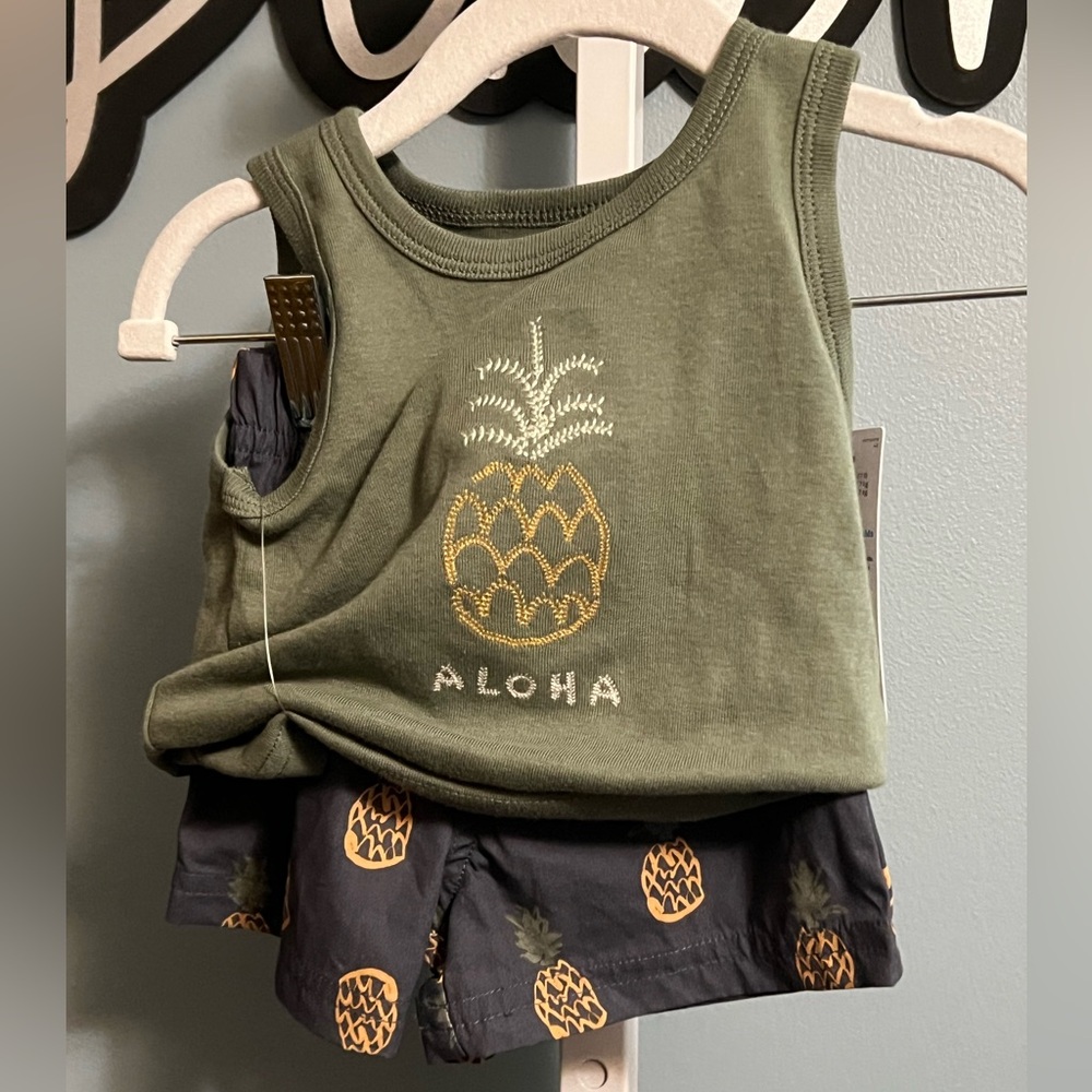 Carter’s Just One You Green Aloha Pineapple Tank and Gray Pineapple Shorts Set